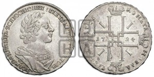 1 рубль 1724 года OK (портрет в античных доспехах, ”матрос”, инициалы медальера ОК)