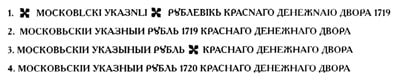 Гурт - 1 рубль 1719 года OK/L (портрет в латах, знак медальера ОК, инициалы минцмейстера L или ILL)