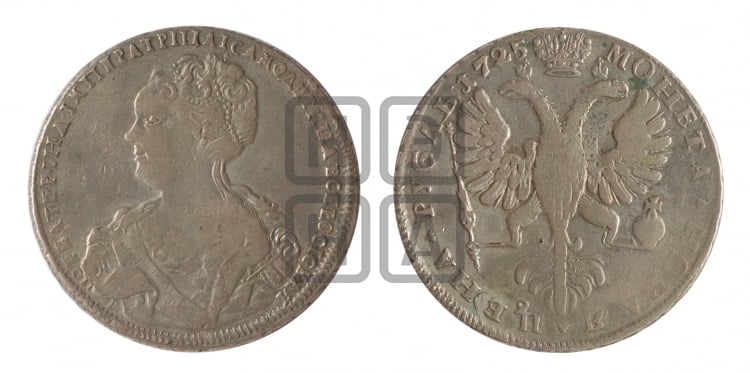 1 рубль 1725 года (Портрет влево, Петербургский тип, СПБ в начале круговой надписи лицевой стороны)