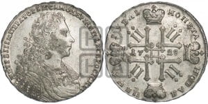 1 рубль 1728 года (голова внутри надписи, со звездой на плаще)