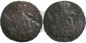 Копейка 1756 года (с орлом в облаках, гурт “ЕКАТЕРИНБУРГСКОГО ДВОРА”)