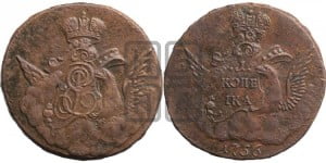 Копейка 1756 года (с орлом в облаках, гурт “ЕКАТЕРИНБУРГСКОГО ДВОРА”)