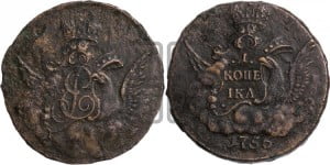 Копейка 1756 года (с орлом в облаках, гурт “ЕКАТЕРИНБУРГСКОГО ДВОРА”)