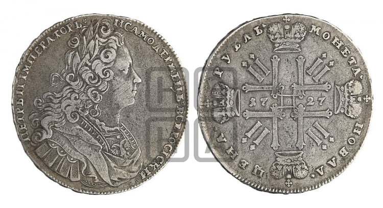 1 рубль 1727 года (московский тип, гурт надпись)