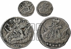 5 копеек 1756 года СПБ (кружок большого формата)