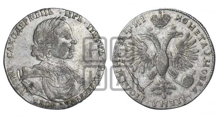 Полтина 1718 года (портрет в латах, без пряжки на плече, знак медальера ОК, инициалы минцмейстера L или LL)