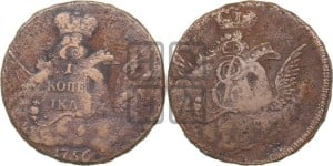 Копейка 1756 года (с орлом в облаках, гурт “ЕКАТЕРИНБУРГСКОГО ДВОРА”)