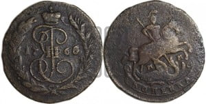 1 копейка 1766 года ММ (ММ или без букв, Красный  монетный двор)