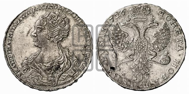 1 рубль 1726 года (Портрет влево, Московский тип, хвост орла узкий)