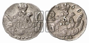5 копеек 1756 года СПБ (кружок большого формата)
