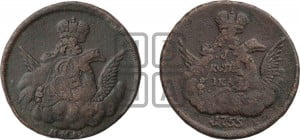 Копейка 1755 года ММД (с орлом в облаках, гурт сетчатый, гурт гладкий)