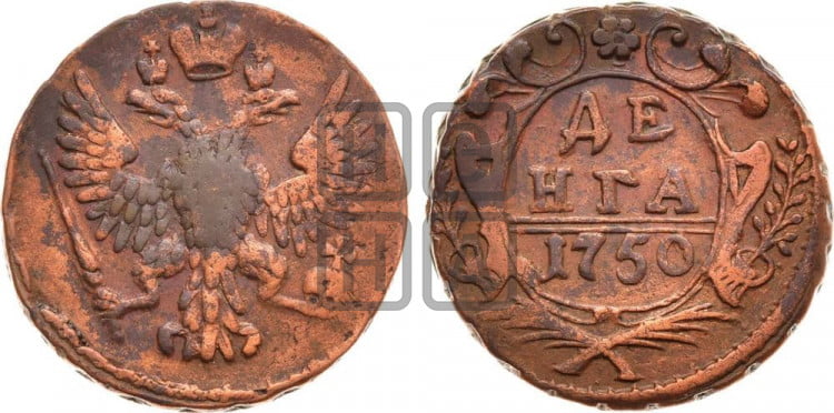 Денга 1750 года (с орлом на аверсе)