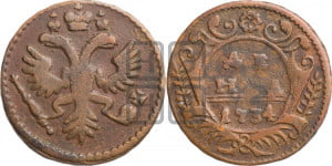 Денга 1734 года (в хвосте 4 ряда перьев) 