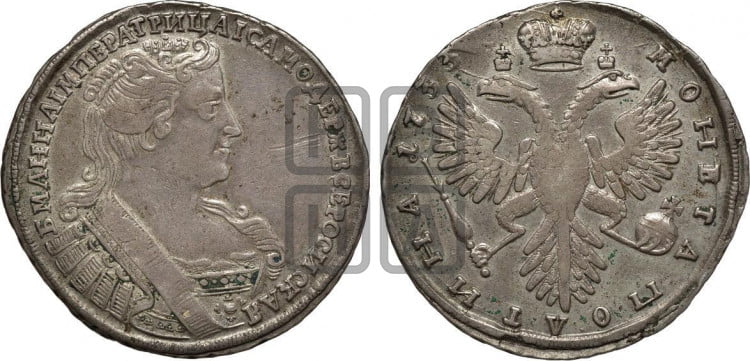 Полтина 1733 года (голова смещена влево)