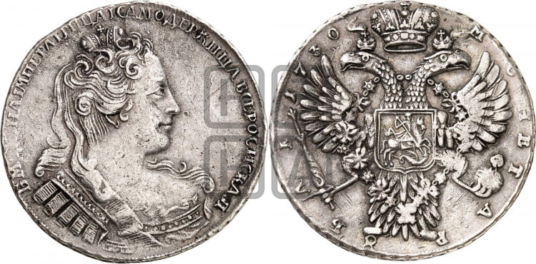 1 рубль 1730 года (корсаж параллелен окружности)