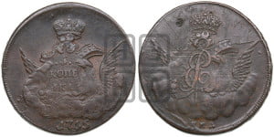 Копейка 1755 года ММД (с орлом в облаках, гурт сетчатый, гурт гладкий)