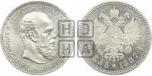 1 рубль 1887 года (АГ) (малая голова, борода не доходит до надписи)