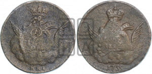 Копейка 1755 года ММД (с орлом в облаках, гурт сетчатый, гурт гладкий)