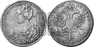 Полтина 1726 года СП-Б (Портрет влево, бюст разделяет надпись)