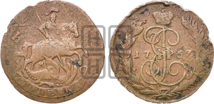1 копейка 1763 года (ММ или без букв, Красный  монетный двор)