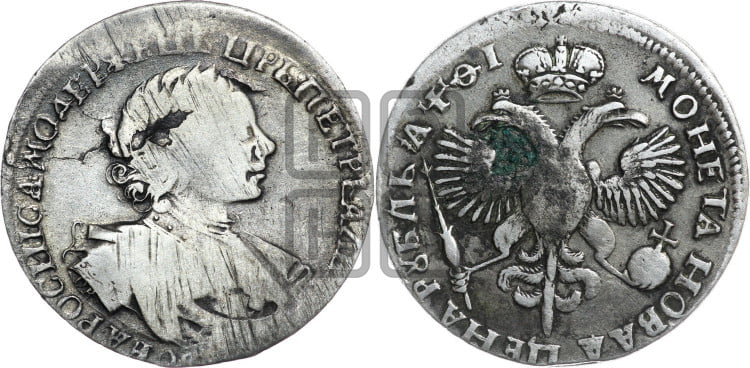 1 рубль 1719 года (портрет в латах, знак медальера ОК, без обозначения минцмейстера)