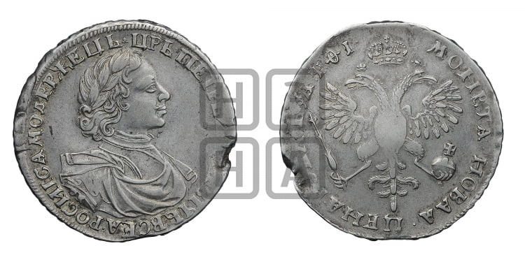 1 рубль 1719 года (портрет в латах, знак медальера ОК, без обозначения минцмейстера)