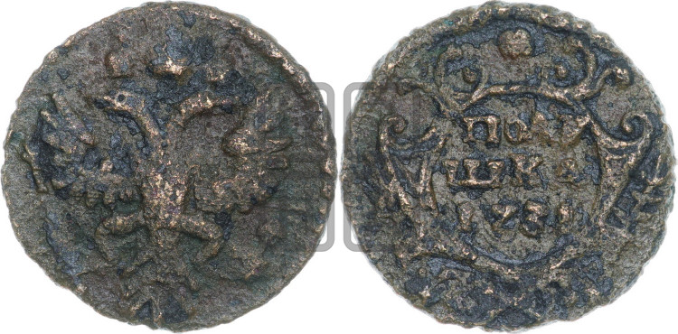 Полушка 1731 года (крест державы узорчатый)
