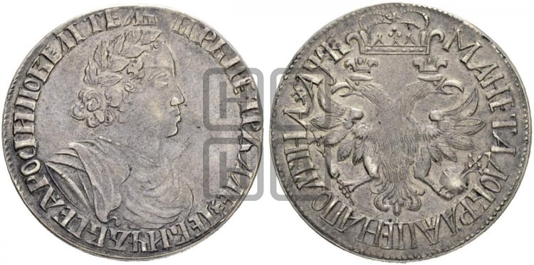 Полтина 1702 года (широкий бюст, шея толстая, венок без банта)