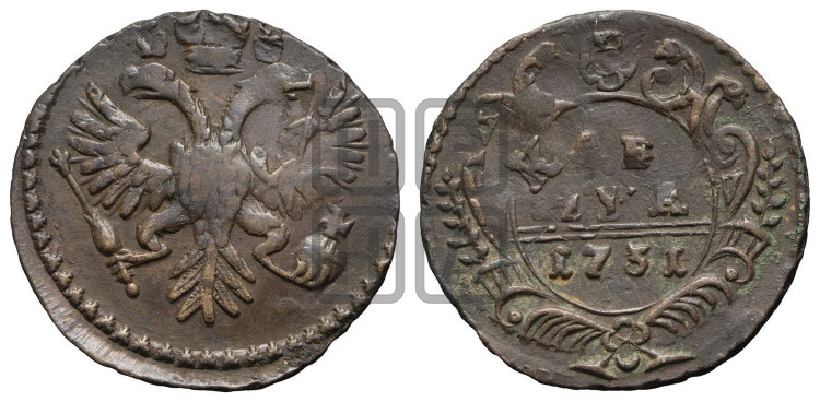 Денга 1731 года (крест державы простой)