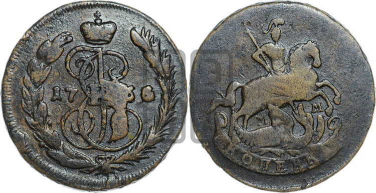 1 копейка 1766 года (ММ или без букв, Красный монетный двор)