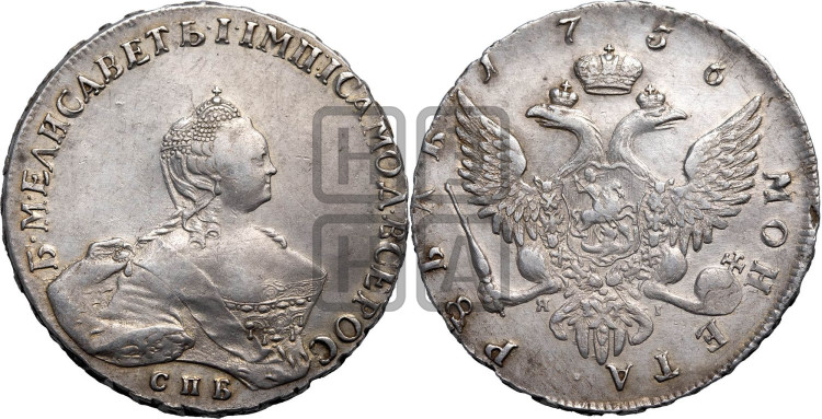 1 рубль 1756 года (СПБ, портрет работы Скотта)
