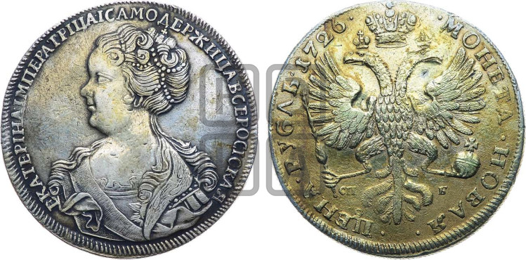 1 рубль 1726 года (Портрет влево, Петербургский тип, знак двора СПБ под орлом)