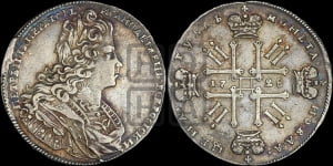 1 рубль 1728 года (голова разделяет надпись, без лент и банта в венке)