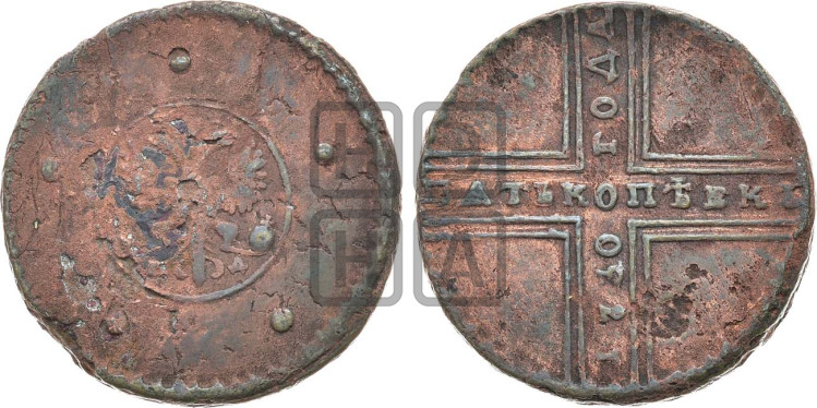 5 копеек 1730 года (под лапами МД, гасты буквы М прямые)