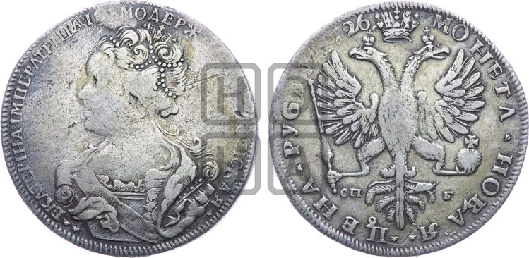 1 рубль 1726 года (Портрет влево, Петербургский тип, знак двора СПБ под орлом)