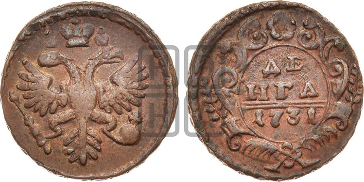 Денга 1731 года (крест державы узорчатый)