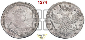 1 рубль 1738 года СПБ (петербургский тип, СПБ под рукавом)