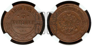 3 копейки 1869 года СПБ (новый тип, СПБ, Петербургский двор)