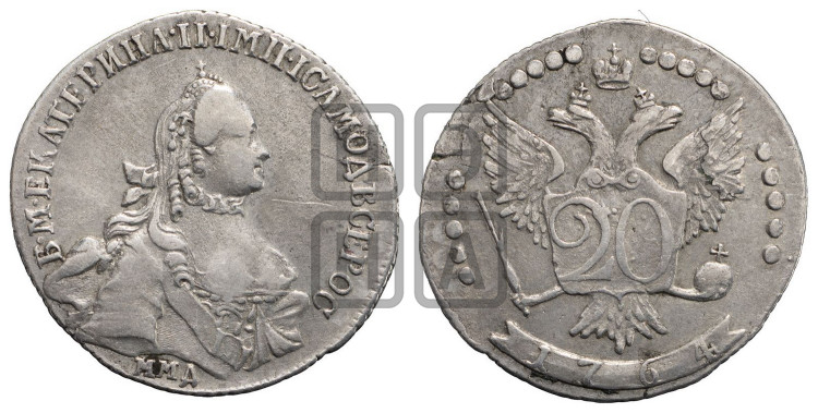 20 копеек 1764 года (с шарфом на шее)