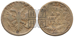 Денга 1734 года (в хвосте 4 ряда перьев) 