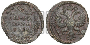Полушка 1734 года (тип 1730 года, грудь узкая, в крыле 9-10 перьев, крест державы узорчатый)