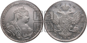 1 рубль 1738 года СПБ (петербургский тип, СПБ под рукавом)