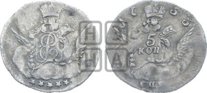 5 копеек 1755 года СПБ (кружок большого формата)