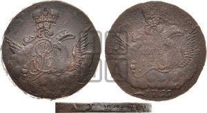 Копейка 1755 года (с орлом в облаках, гурт “ЕКАТЕРИНБУРГСКОГО ДВОРА”)