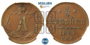 1/4 копейки 1891 года СПБ