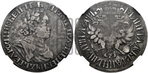 Полтина 1702 года (широкий бюст, шея толстая, венок без банта)