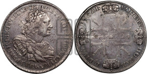 1 рубль 1724 года СПБ (“Солнечник”, портрет с наплечниками,  СПБ(В)   под портретом, без пряжки)