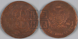 5 копеек 1763 года ММ (ММ, Красный  монетный двор)