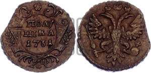 Полушка 1731 года (крест державы узорчатый)