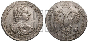 1 рубль 1718 года OK/L (портрет в латах, знак медальера ОК, инициалы минцмейстера L)